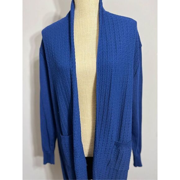 Samantha Erin Open Front Cardigan Size M Navy Duster Cover Up Pockets Sweater - Picture 7 of 13